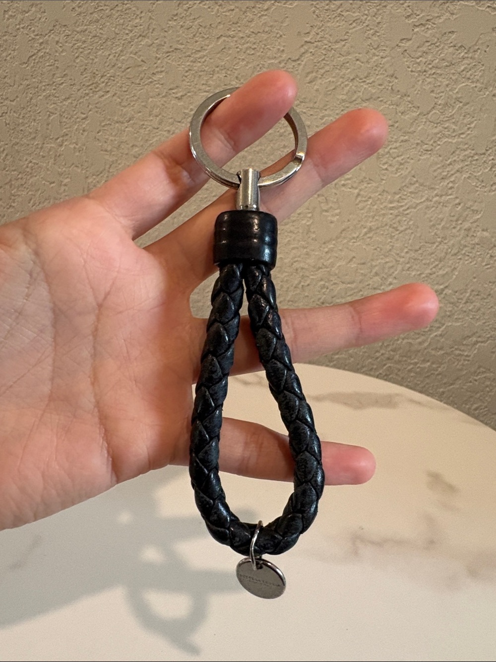 Bottega Veneta Braided Black Leather Keychain Loop 925